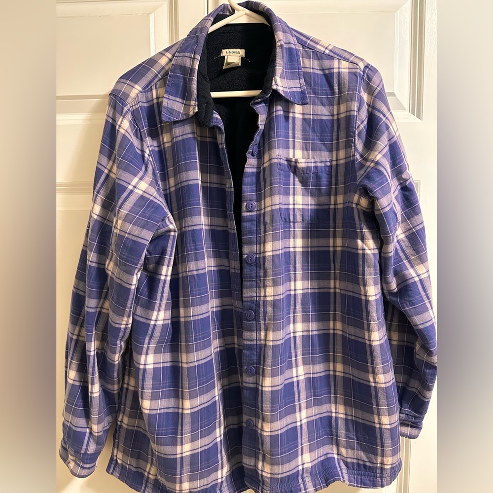 L.L. Bean Purple Plaid Casual Fleece Lined Shirt